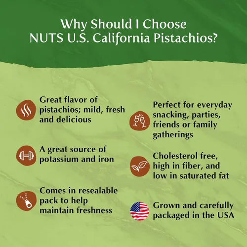 Vista 6 de NUTS U.S. – California Pistachios Tostados y sin sal Sin cera, sin color o sabor añadidos Sin OMG y naturales Pistachos de tamaño gigante