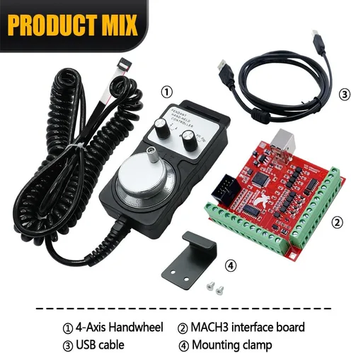 Vista 2 de Controlador de volante de 4 ejes con placa de interfaz MACH3, sistema de control manual colgante CNC USB para enrutador CNC/molino/torno