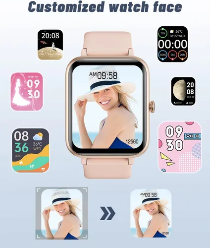 Vista 2 de GRV Reloj inteligente para mujer, llamada Bluetooth, para iPhone Android Rosa bebé