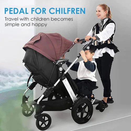 Vista 5 de Rhinoon Tabla de cochecito 2 en 1 con asiento, cómodo pedal de cochecito con ruedas, tabla universal ajustable para cochecitos, se adapta a