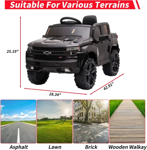 Vista 4 de Chevrolet Silverado GMC Ride en coche con licencia de 12 V, funciona con Negro