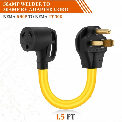 Vista 2 de Kanayu Cable adaptador de corriente NEMA 6-50P a TT-30R de 50Amp a 30Amp RV Amarillo