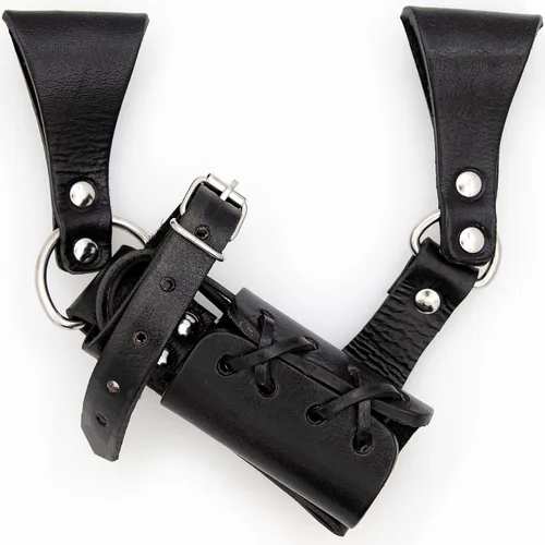 Vista 31 de Armory Replicas™ - Rana espada de cuero hecha a mano – Disfraz medieval LARP hebilla ajustable y cinturón de arma con cable soporte