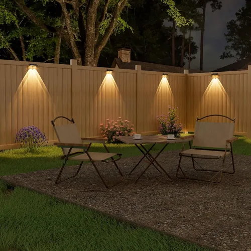 Vista 2 de NIORSUN - Luces solares para valla, paquete de 8 luces solares para terraza, color blanco cálido, bombilla impermeable para exteriores LED IP65