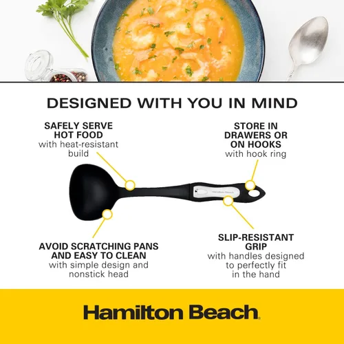 Vista 5 de Hamilton Beach Cuchara de plástico para cocinar Mango antideslizante de nailon largo y suave al tacto de 13 pulgadas Antiadherente resistente al