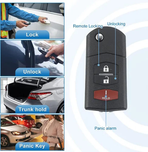 Vista 3 de X AUTOHAUX 3 botones Flip coche entrada sin llave control remoto reemplazo llavero proximidad Smart Fob BGBX1T478SKE125-01 para Mazda 5 2 CX-7 CX-9