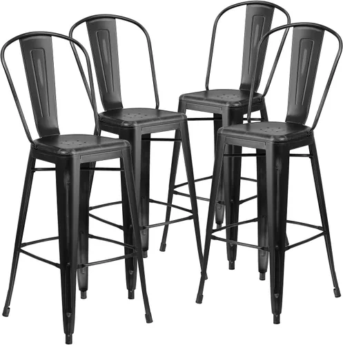 Vista 14 de Taburete Flash Furniture de bar, hecho de metal para interior y exterior, Metal, Negro