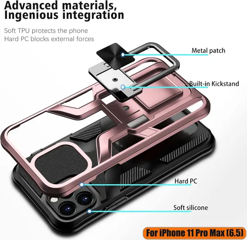 Vista 3 de Funda compatible con iPhone 11 Pro Max resistente de grado militar a prueba de golpes, doble protección (TPU+PC), funda magnética sólida y duradera