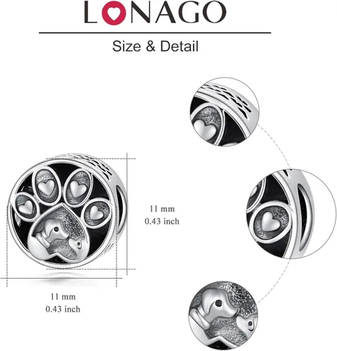 Vista 6 de Abalorio personalizado para perro, gato, abeja, unicornio, plata de ley 925, compatible con pulsera Pandora