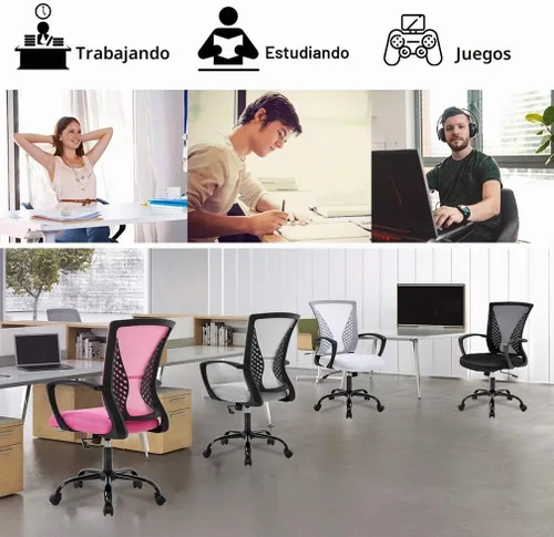 Vista 8 de Silla de oficina ergonómica de malla para computadora BestOffice, con reposabrazos, soporte lumbar, respaldo medio, giratoria, ajustable, para Negro