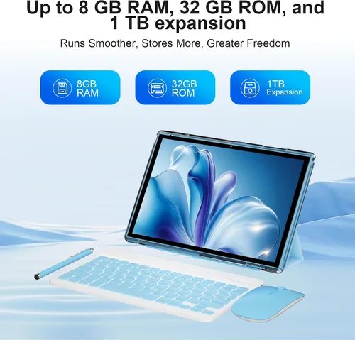 Vista 6 de Tablet de 10 pulgadas 2 en 1 Android 15 tabletas con teclado, tabletas de 10 pulgadas incluyen mouse teclado Stylus Case, 6000mAh 8GB RAM 32GB ROM