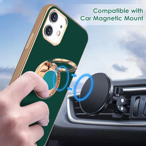 Vista 5 de Hython Funda para iPhone 12 Case e iPhone 12 Pro Case con Soporte de Anillo, Soporte de Anillo Giratorio de 360° Kickstand Magnético, Borde Chapado
