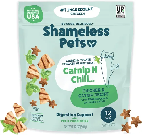 Vista 17 de Shameless Pets Golosinas para gatos con Catnip y pollo para la salud digestiva, crujientes
