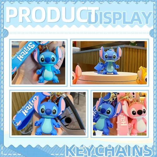 Vista 4 de ANEIMIAH Lindos llaveros de puntada para mujer, llavero Lilo y Stitch para llaves de coche, accesorios