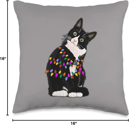 Vista 4 de Christmas Cat Cuties Funnies Almohada de esmoquin con luces enredadas de Navidad, diseño de gatito, 15.7 x 15.7 in, multicolor