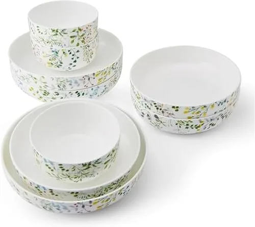 Vista 8 de Mikasa Dillon Bone - Juego de vajilla de porcelana ligera resistente a las astillas, 9 piezas, servicio para 3, color azul