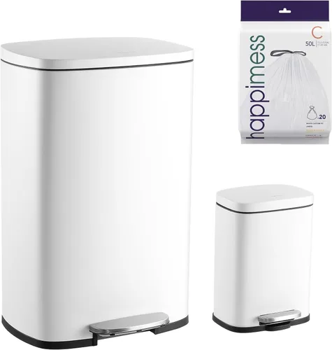 Vista 19 de happimess HPM1006B Connor - Bote de basura rectangular de 13 galones con tapa de cierre suave y mini basurero gratis, resistente a las huellas Negro