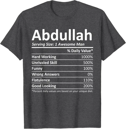Vista 32 de ABDULLAH Nutrition Funny Birthday Personalizado Nombre Regalo T-Shirt Negro
