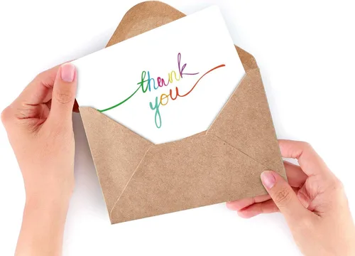 Vista 7 de Ohuhu 144 tarjetas de agradecimiento a granel con sobres, juego de notas de agradecimiento con elegantes 8 diseños de arcoíris coloridos, tarjeta
