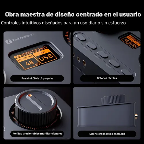Vista 5 de Fosi Audio K7 DAC Amplificador de Auriculares, Convertidor de Audio Digital a Analógico USB C de Escritorio para Espacio de Trabajo y PC