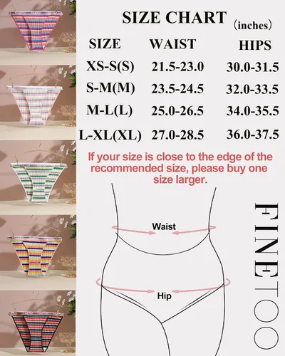 Vista 5 de FINETOO Ropa interior de algodón de corte alto para mujer, bragas de bikini lindas a rayas, hipster, atrevidas, sexy, paquete S-XL