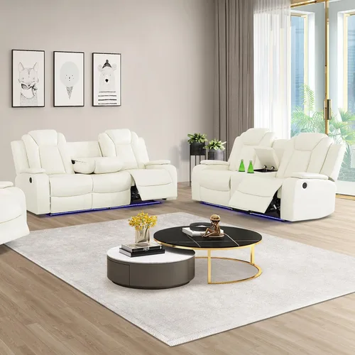 Vista 38 de Juego de sofá modular reclinable eléctrico con luz LED, juego de sofá modular reclinable de cuero, incluye sillón reclinable individual, juego