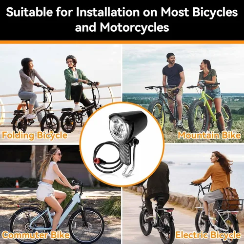 Vista 8 de Faro eléctrico para bicicleta, compatible con 12 V-60 V, conector impermeable de 2 pines, luz delantera de bicicleta eléctrica, luz frontal LED