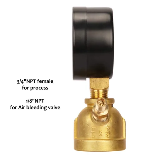 Vista 3 de MEASUREMAN 2" Ensamblaje de medidor de presión de gas de latón forjado, conexión FNPT de 3/4", 0-30psi, precisión +/-3-2-3%