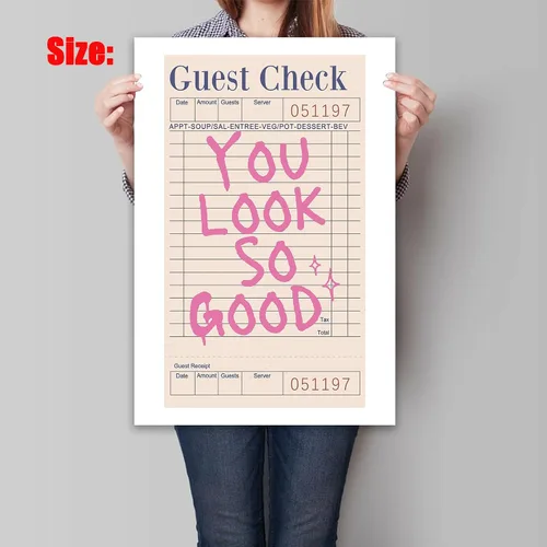 Vista 2 de Impresión de cuadros de invitados con texto en inglés "You Look so Good" para pared, impresiones artísticas de moda para pared, póster de cheque