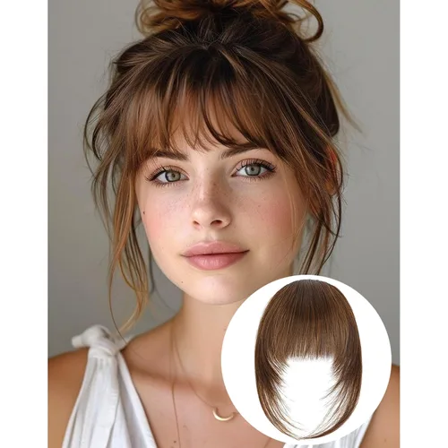 Vista 21 de VAVANGA Flequillo francés con clip - Flequillo natural largo y ondulado en negro jet con templos - Pinza de cabello ordenada para mujer (#1)