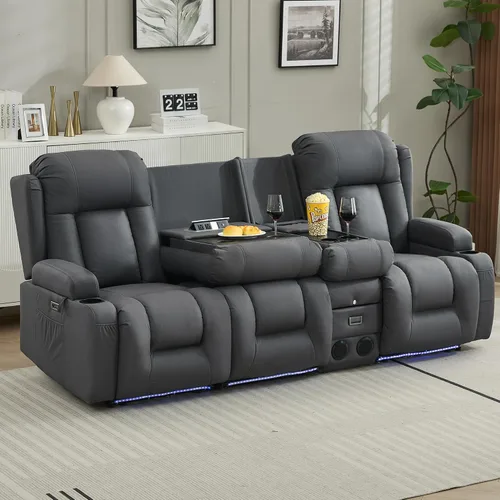 Vista 30 de TUNYI Wall Hugger - Sofá reclinable con consola, sofá biplaza reclinable eléctrico para autocaravana con masaje y Beige