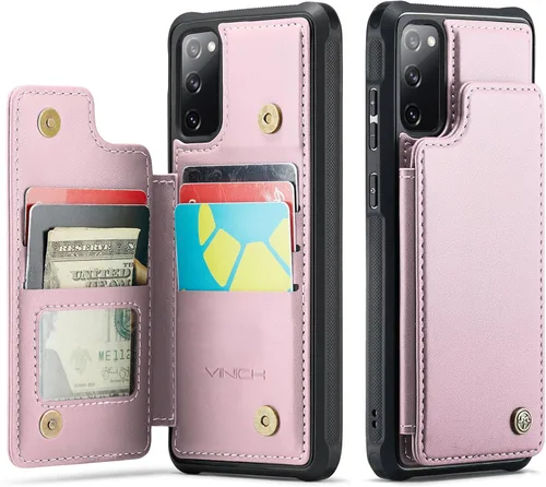 Vista 13 de Vinich - Funda tipo cartera para Samsung Galaxy S20 FE con tarjetero, color negro Ranuras de crédito con bloqueo RFID, soporte para teléfono a