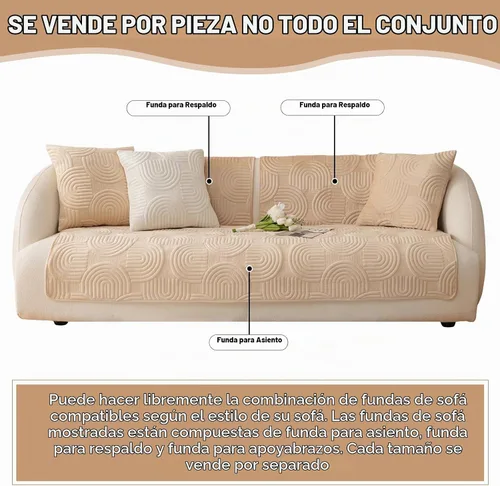 Vista 2 de Funda de Sofá Seccional Acolchada Geométrica de Felpa Suave Boho Antideslizante Mullida Color Sólido Lavable Funda Protectora de Muebles para Niños