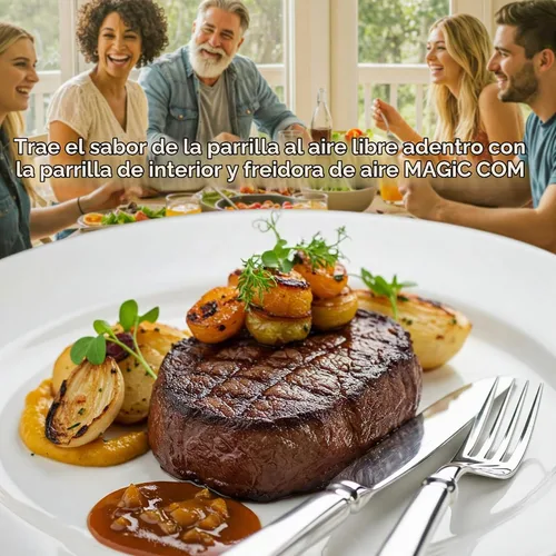 Vista 5 de MAGiC COM Parrilla Eléctrica para Interior y Freidora de Aire Combo, Parrilla Eléctrica 7 en 1 con Función para Bistec, Asar, Freidora de Aire