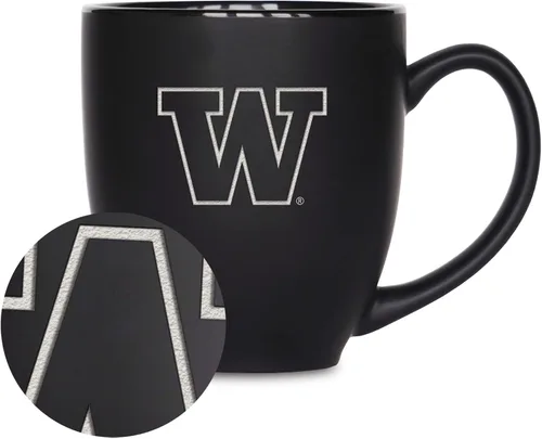 Vista 262 de Rico Industries - Taza de cerámica mate negra con grabado láser estándar de 15oz para NCAA (escuelas T & U) - Para bebidas calientes o frías