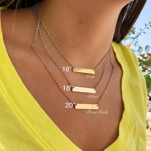 Vista 7 de Collar de barra horizontal para mamá, regalo para ella, plata, oro rosa u oro amarillo en 16, 18 o 20 pulgadas