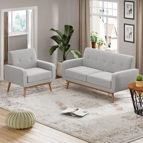 Vista 10 de HUIMO - Juego de muebles para sala de estar con botones, juego de muebles tapizados con botones para sala de estar, sofá moderno tapizado con marco