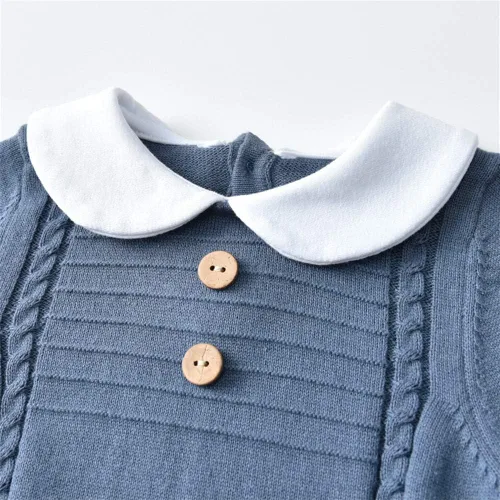 Vista 3 de Mameluco de punto con cuello de Peter Pan para bebé, ropa de una sola pieza, overol de ropa de bebé