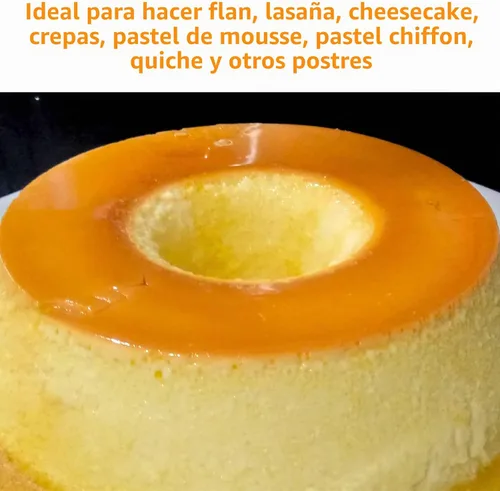 Vista 6 de Molde de flan de acero inoxidable con capacidad de 1.5 cuartos de galón con tapa y espátula, recipientes redondos para flan de 6 a 8 cuartos