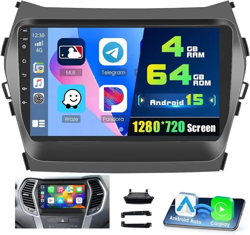 Vista 11 de [2G+64G] Android 15 Car Stereo para Hyundai Santa Fe 2013-2017 Carplay inalámbrico Android Auto, 9 pulgadas Pantalla táctil Radio Bluetooth