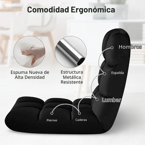 Vista 7 de Yaheetech Silla de piso, silla de meditación con soporte de espalda, tumbona de piso para juegos con 14 posiciones ajustables para adultos