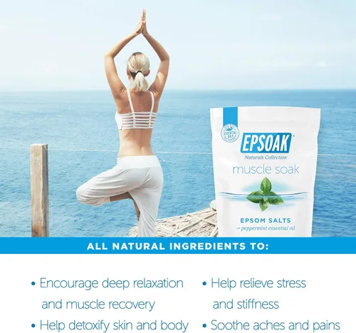 Vista 3 de Epsoak Muscle Soak - Bolsa de sal de Epsom resellable con aroma a menta de 2 libras, fabricada en los Estados Unidos, certificado libre de crueldad