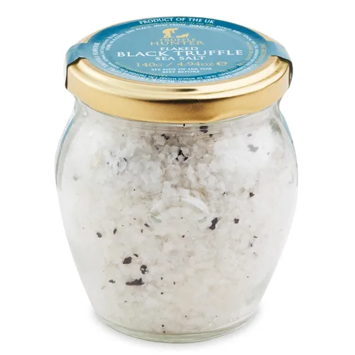Vista 10 de TruffleHunter, Condimento de sal marina de Cornualles de trufa negra en escamas - 4.94 oz Condimento gourmet, vegano, vegetariano, copos de sal