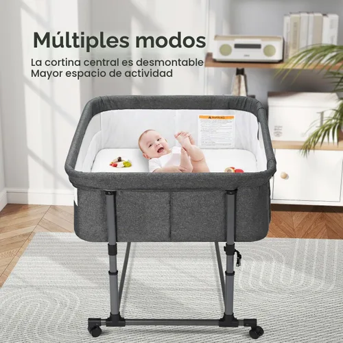 Vista 3 de MTWML Cuna gemelar para 2 bebés, cuna portátil para gemelos con bolsa de almacenamiento y funda de colchón reemplazable, cuna de cama doble