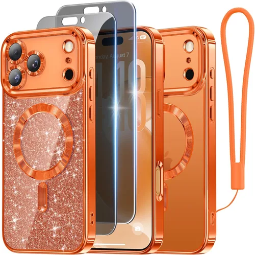 Vista 14 de Meifigno - Funda diseñada para el iPhone 16 Pro de 6.3", [Tarjeta de purpurina y correa para la muñeca] [Compatible con MagSafe]