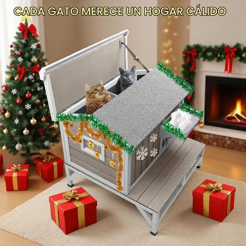 Vista 8 de PetsCosset - Casa Aislada para Gatos al Aire Libre con Balcón, Aislamiento Total, Resistente a la Intemperie, Exterior, Refugio para Gatos Ferales