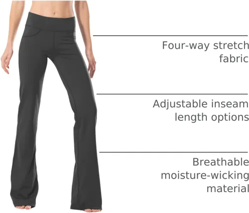 Vista 3 de Safort Pantalones de yoga con entrepierna de 28" 30" 32" 34"más amplios en la parte inferior para botas altas, 4 bolsillos, UPF50+