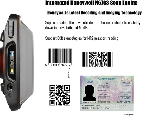 Vista 2 de Robusto 4G LTE Android escáner de código de barras pistola agarre portátil computadora móvil 5 "pantalla táctil con Honeywell N6603 1D 2D lector