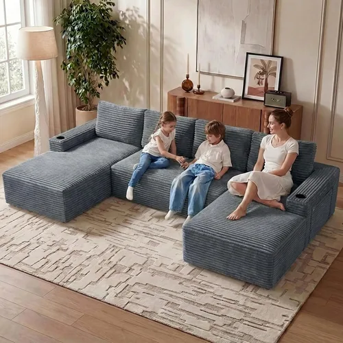 Vista 99 de Lakifun Sofá en Forma de L de 107" con Otomana, Seccional Modular Moderno Sofá Cómodo en Forma de U Nube, Asiento Profundo, Chaise Longue Cama