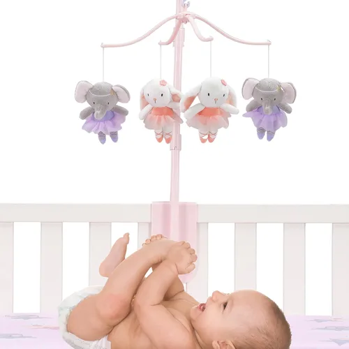 Vista 2 de Bedtime Originals Tiny Dancer - Cuna musical para bebé, color rosa, animales, elefante